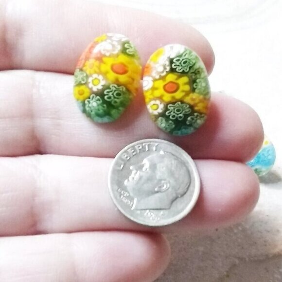 🍂🍁🍃 3/$25!!!  Unique Millefiori Glass Studs #1! Colorful Post Earrings! - Picture 4 of 7
